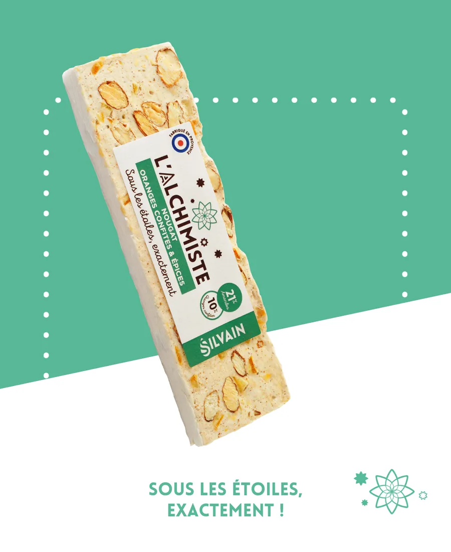 L'Alchimiste — Nougat blanc aux épices et oranges confites (100g)